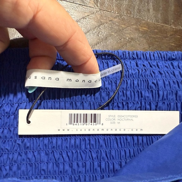 NWT Susana Monaco Blue Nocturnal Puff Sleeve Cotton Poplin Crop Top Sz M - Picture 9 of 11